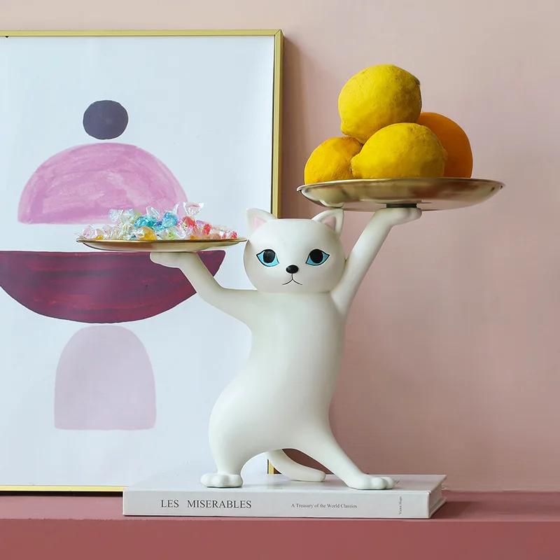 Nordic Resin Cat Tray Statue Bedroom Entrance Home Office Table Desk Decor Accessorie Key Candy Container Storage Sculpture