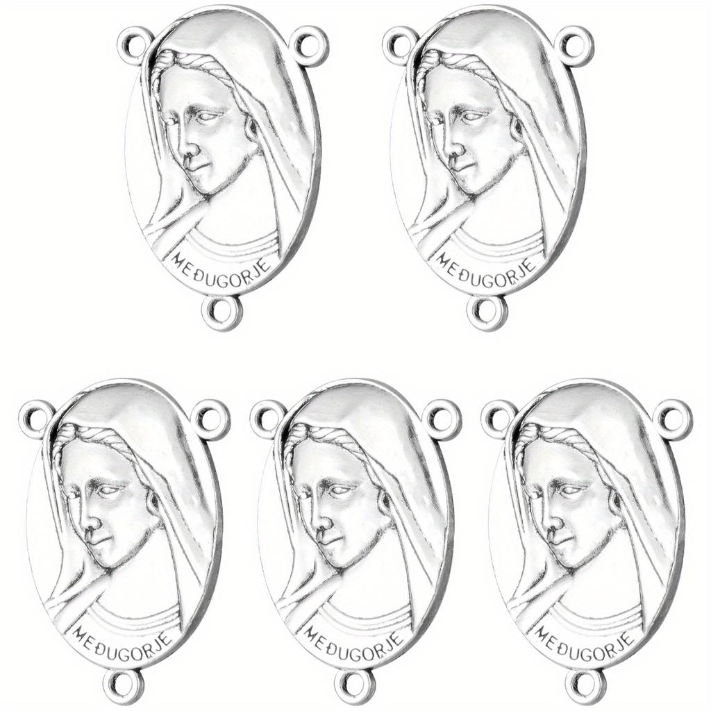 5 Stück Mittelstück Jungfrau Maria Unsere Liebe Frau von Medjugorje Medaille Rosenkranzmittelstück für Rosenkranz DIY Schmuckzubehör
