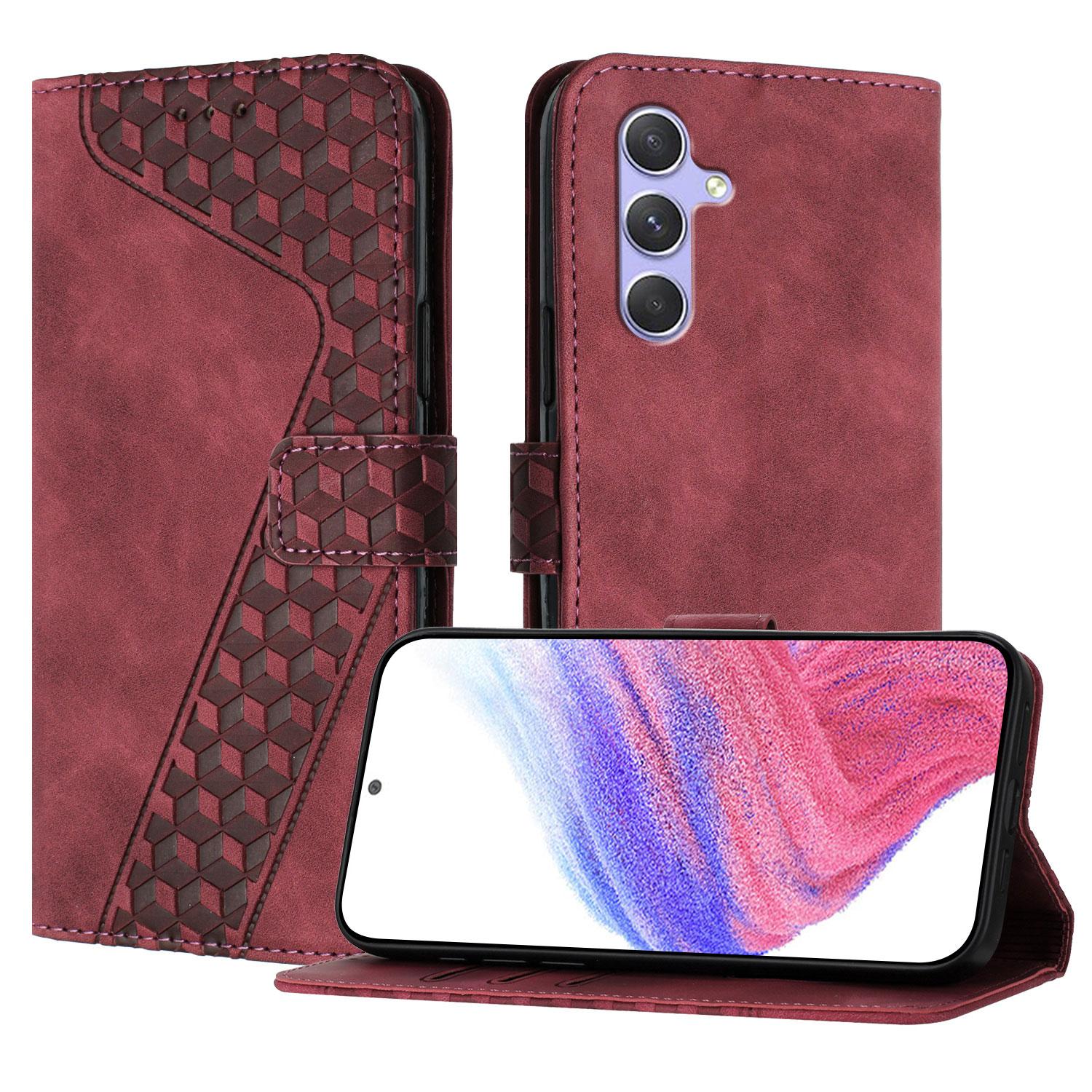 

For Samsung Galaxy A54 5G Leather Case 7-Shaped Pattern Wallet Stand Shockproof Phone Cover Brown