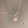 Fashion Pink Sweet Heart Zircon Necklace Women Aesthetic Clavicle Chain Necklace Valentines Day Gift Party Jewelry