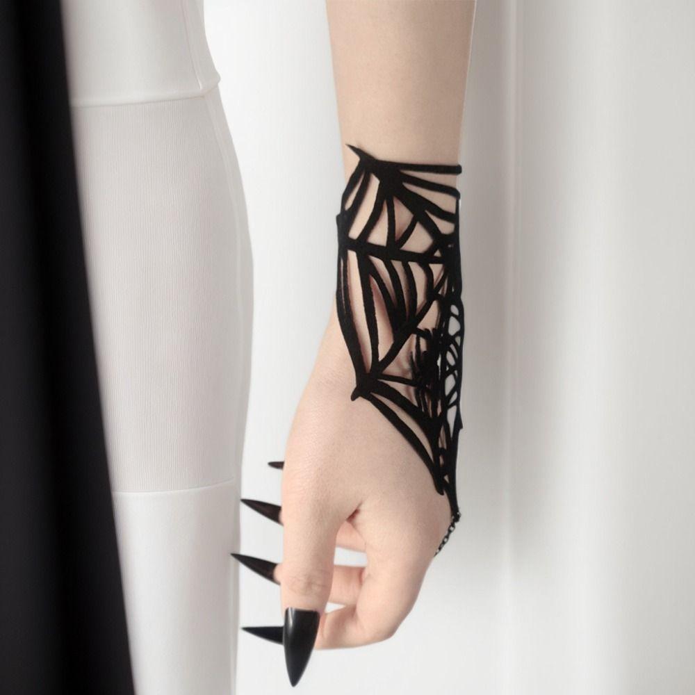 Adjustable Gothic Bracelet Double-sided Velvet Spider Web Bangle Black Thorn Bracelet Halloween