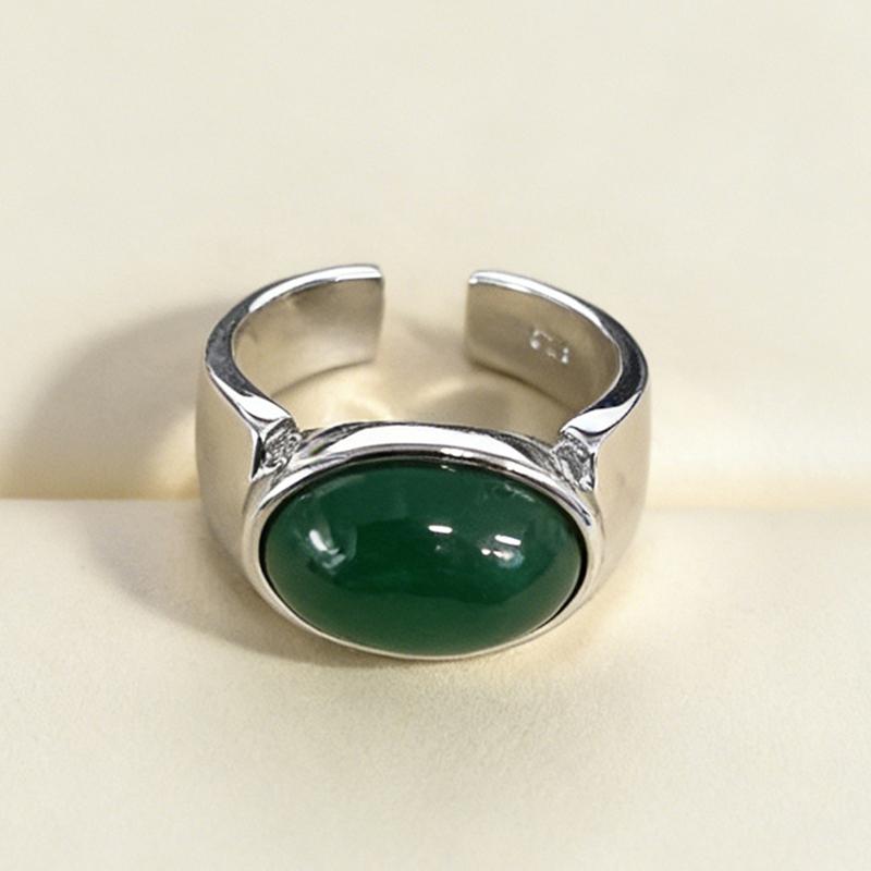 

[HF]#1Pc Minimalist Handmade Big Green Stone Ring Fine Jewelry Gift Prevent Allergy