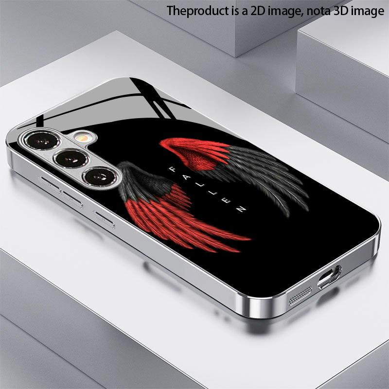 Fallen Angel Wing Pattern 2D Phone Case for Samsung S26 S25 S24 S23 S22 S21 S20 A56 A36 A16 Electroplated Glass Protective Cover
