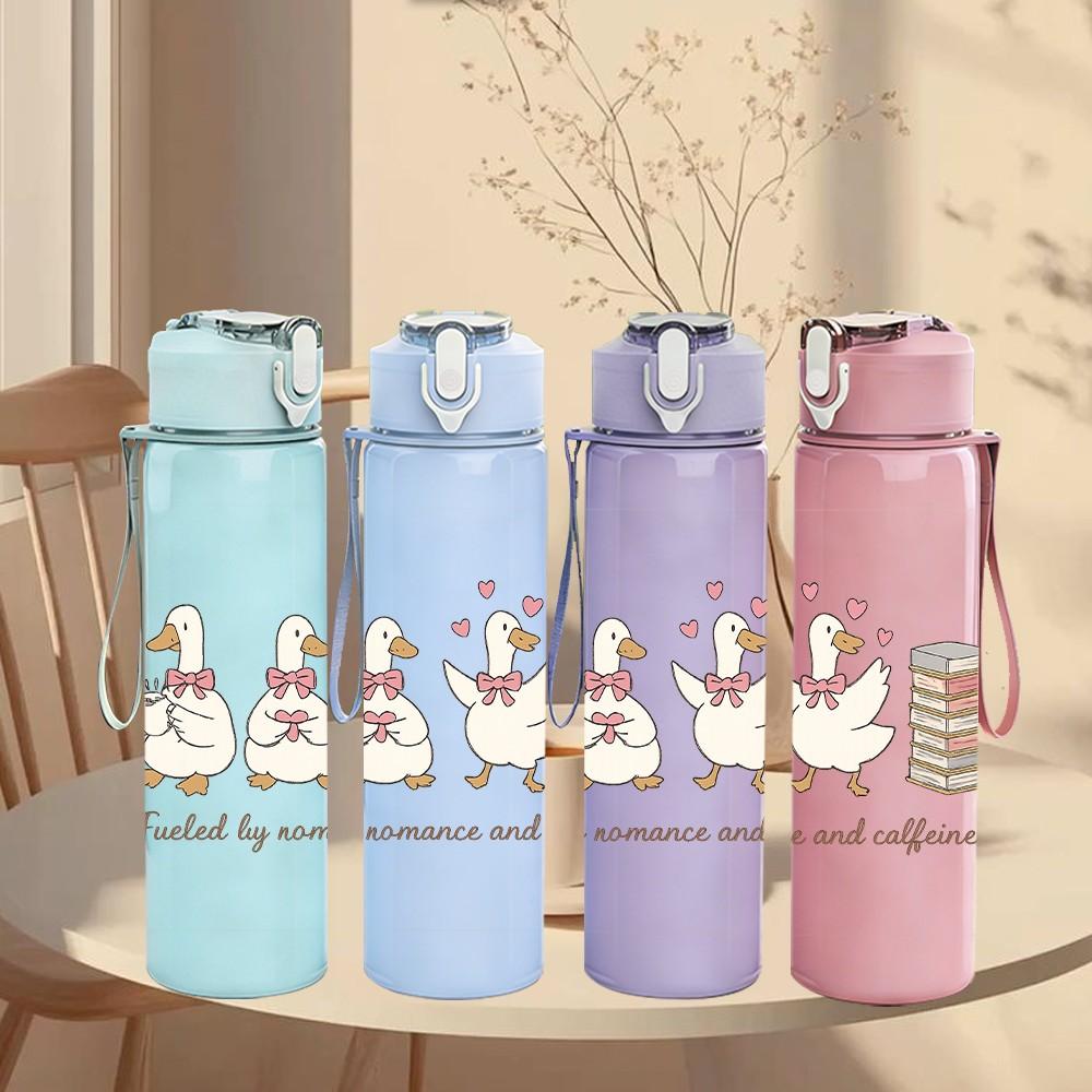 1PC Duck Family Floral Print 750ml Color Plastic Sports Water Bottle Leakproof Flip Straw Lid Suitable for Sports Office Home Use