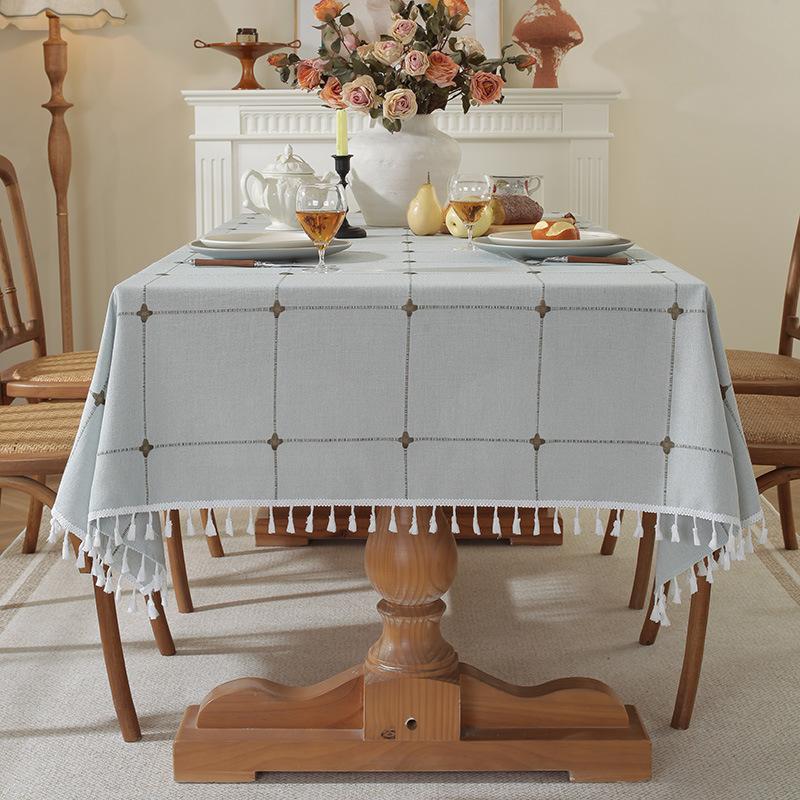 Nordic Christmas Table Cloth Hollow Fringed Tablecloth Solid Color Long Striped Jacquard Tablecloth