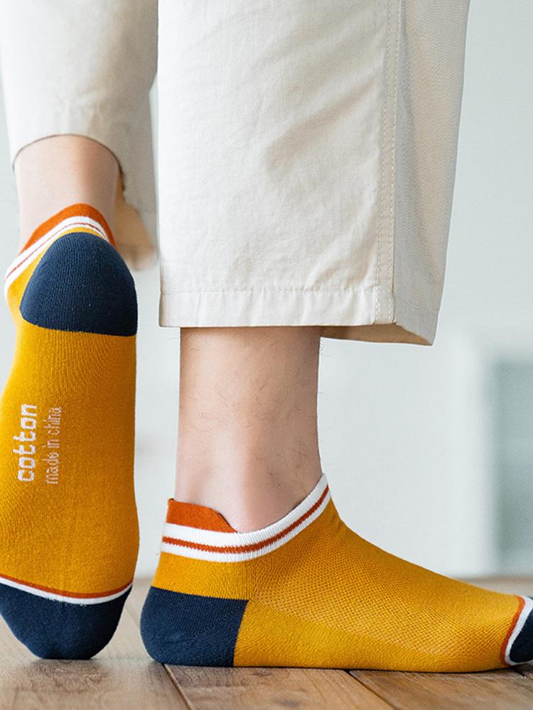 5 Pairs/Lot Short Socks Cotton High Quality Men's Ankle Breathable Casual Low Tube Stripe High Heel Anti-wear Plus Size EU 39-46