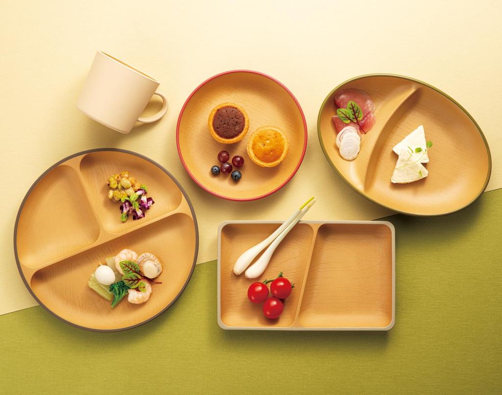 Kano Earth Tone Antibacterial Oval Lunch Plate 24.5 X 17.5 Cm Wood Grain 4-Piece Set 17022