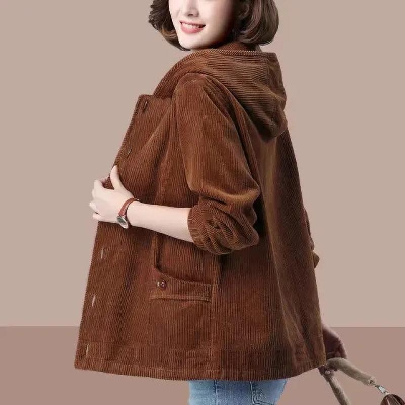 Spring Autumn Women's Corduroy Jacket Loose Slimming Thin Mom Casual Outerwear Midd