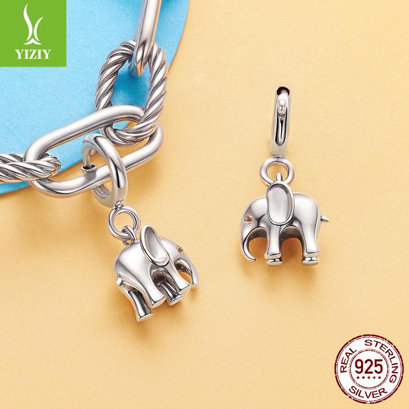 S925 Sterling Silver Baby Elephant Pendant Opening And Closing Button Head, Cute Animal Lucky Diy Beaded Accessories