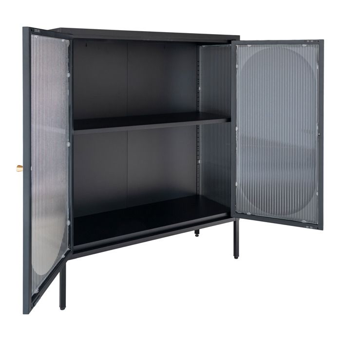 Low Display Cabinet - EBUY24 - Adelaide - 2 Glass Doors - Black - Steel 35x90x110 Cm