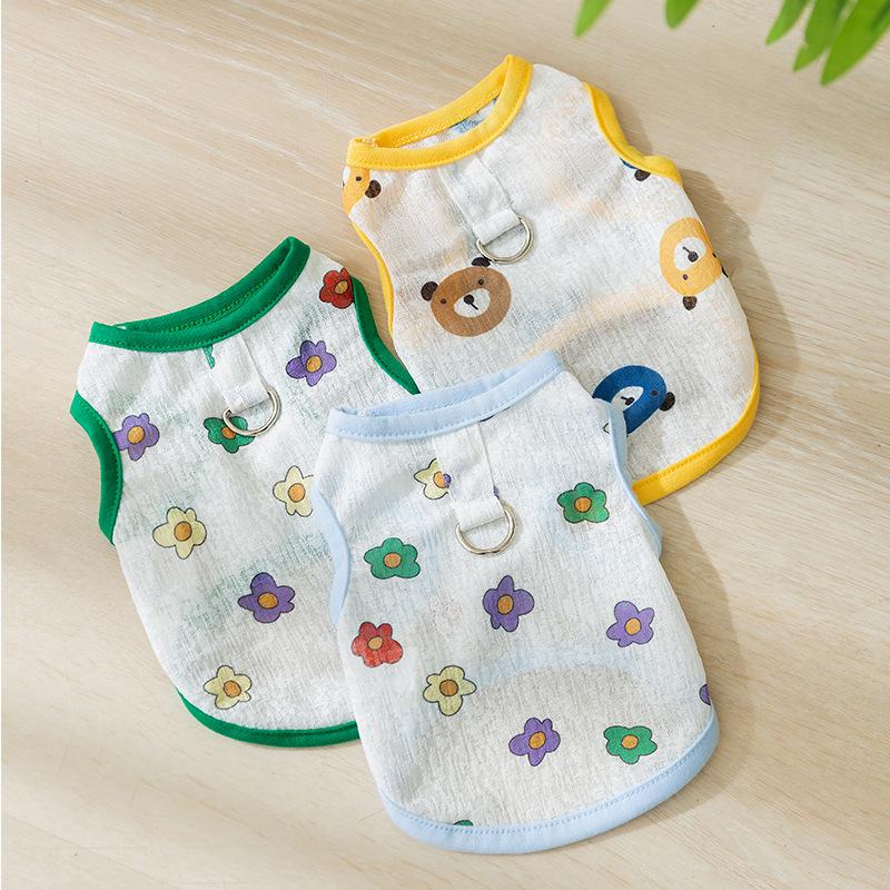 Cute Full-printed Mesh Spring and Summer Breathable Pet Traction Vest Small Dog Teddy Bear Cat Dog Clothes