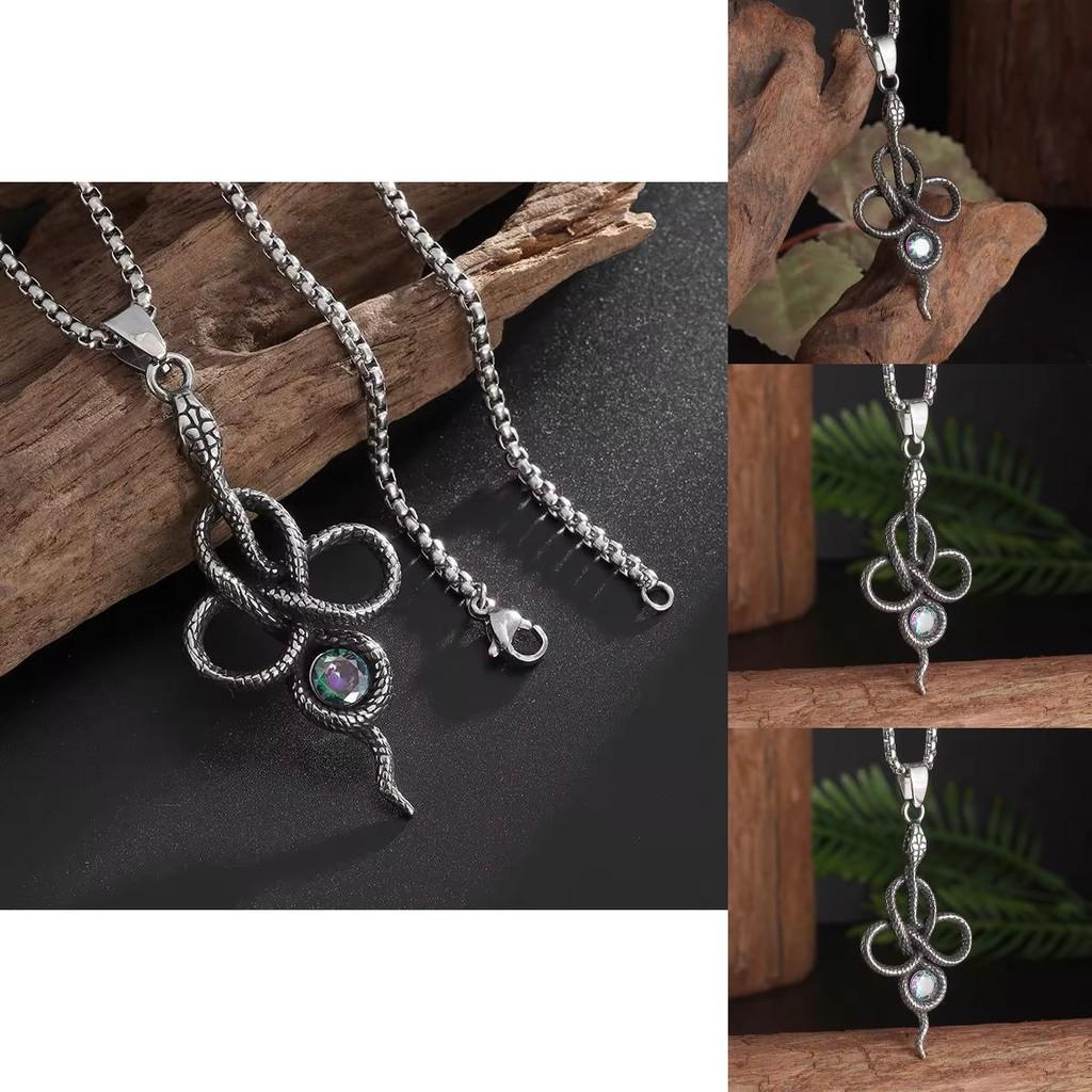Vintage Snake Pendant Necklace With Gemstone Accents For Unique Fashion Statement