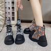 Large Size Martin Boots Women's Autumn and Winter Wind Lace-up Comfortable Thick-soled Printed Fashion Short Boots