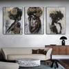Abstract African Portraits Wall Art Prints Silver Body Art Pictures Art Deco Style Canvas Paintings Black Women Jewelry Poster