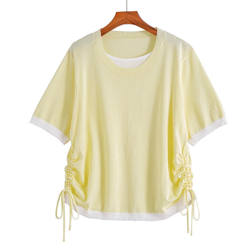 

Women s Plus-Size Color Block Two-Piece Look Knit Top with Side Ruched Design 3XL (165-200 lbs) жовтий