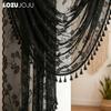 1 Stück LOZUJOJU Französischer Retro Schwarzer Spitzen-Vorhangkopf, Weinreben-Blumen-Jacquard-Quasten-Vorhangkopf für Schlafzimmer Wohnzimmer Fensterdekoration