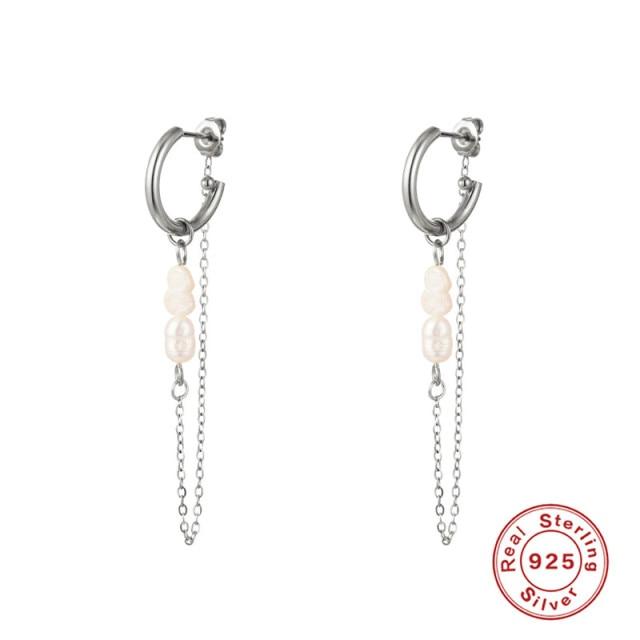 

Богемные серьги с нерегулярным жемчугом в стиле барокко для женщин, стерлинговое серебро 925 пробы, цепочка с жемчугом, серьги-кольца, ювелирные изделия Brincos