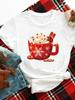 (Asian Size) merry Christmas new year o-neck Women's Top T Clothing Print bow style trend Short Sleeve T-shirts Fashion holiday Graphic Tee