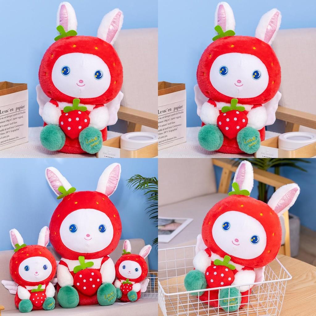 Cute Fluffy And Strawberry Rabbit Plush Toy Ideal Decorative Pillow For Home