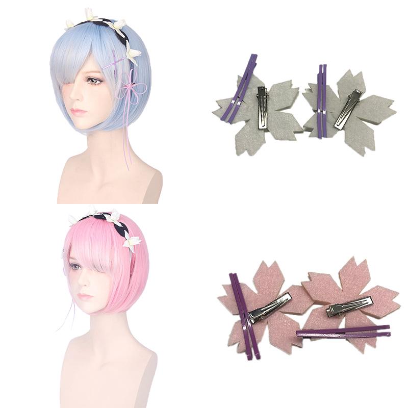 Peluca de cosplay + alfileres para fiesta Hajimeru Isekai Seikatsu Rem Ram Twins azul rosa