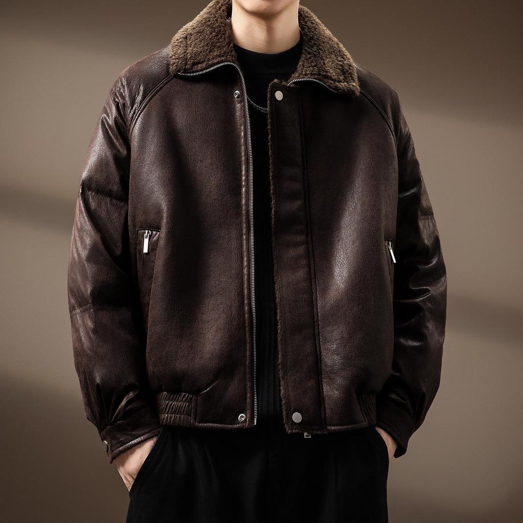 Men's Luxurious Retro German Fur-Lined Cotton Parka – Autumn/Winter Fleece Leather Jacket