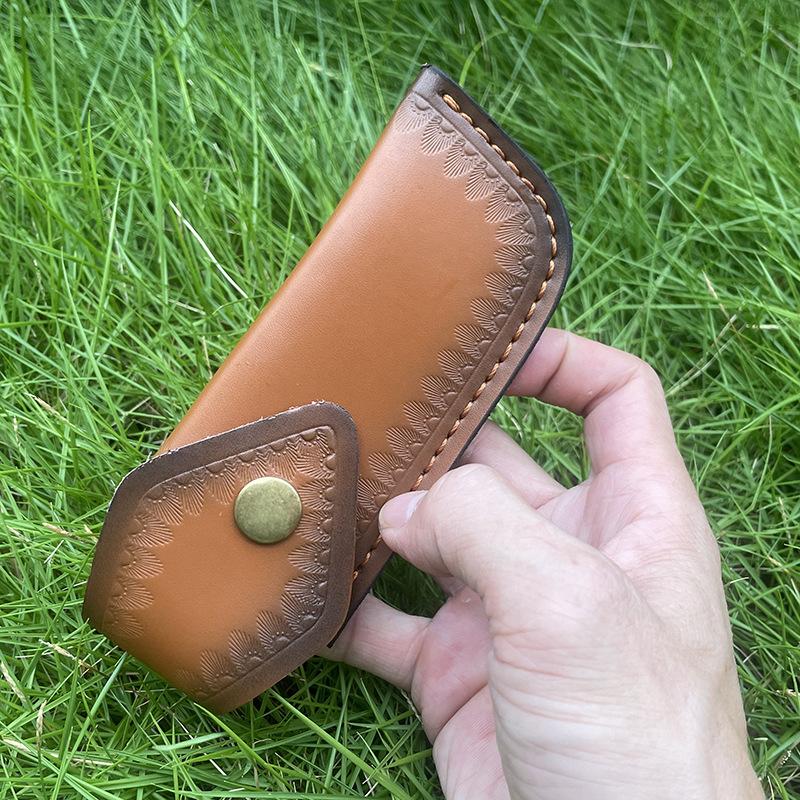 Funda de cuero vacuno repujado para cuchillo plegable, funda de cuero dividido, estuche, fundas para cuchillo de camping, hebilla para cinturón