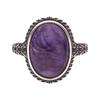 S925 Sterling Silver Inlaid With Natural Purple Dragon Crystal Malachite Colored Treasure Ring Women'S Retro Silver Pattern Light Luxury