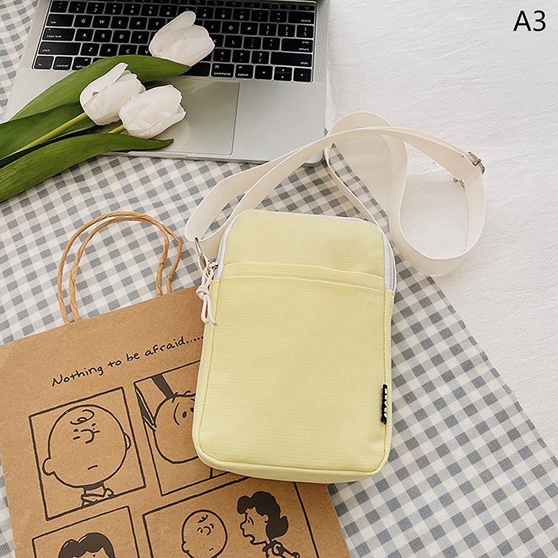 Simple Trendy Macaron Solid Color Shoulder Crossbody Canvas Bag Versatile  Zero Wallet Samll Square Phone Bags For Girls