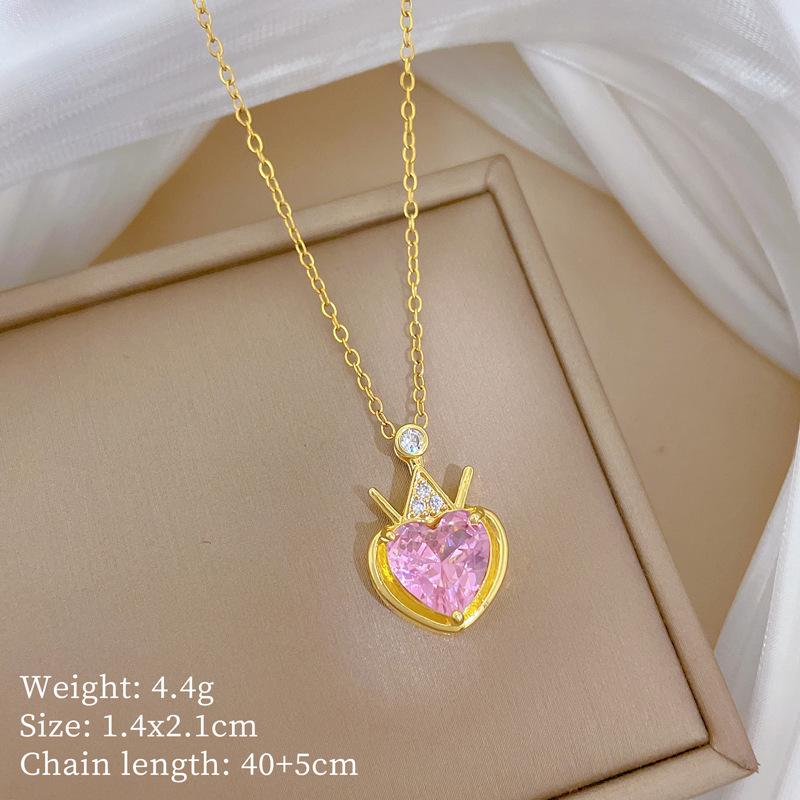 Copper Micro-Inlaid Love Fashion Light Luxury Temperament Gorgeous Full Diamond Necklace Female Versatile Collarbone Chain Titanium Steel