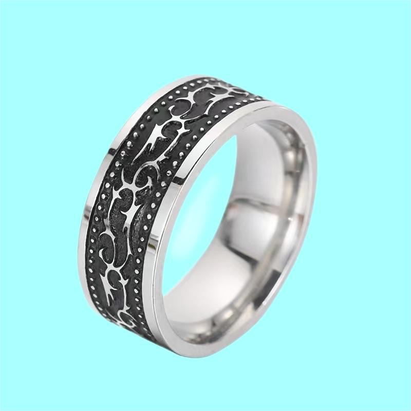 1Pcs Men's and Women's Ethnic Style Simple Retro Stainless Steel Ring