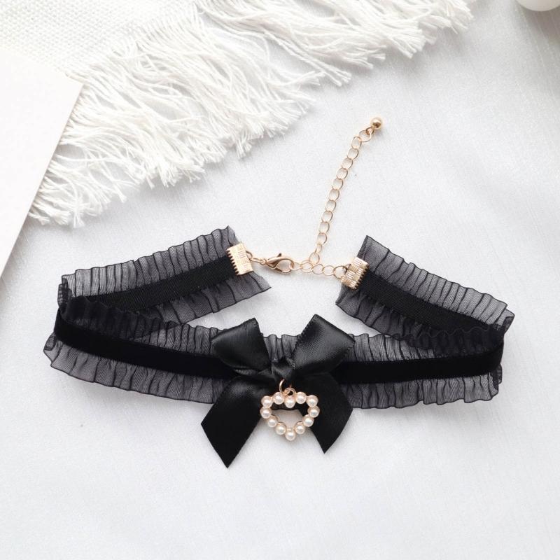 Sweet Heart Pendant Bowknot Neckband Choker Jewelry Temperament Elegant Neck Chain Women Clavicle Chain Necklace