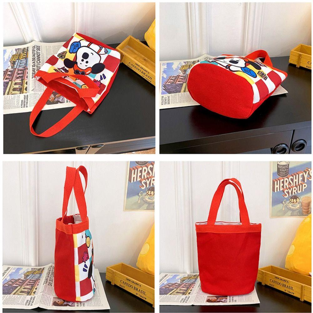 Cartoon Printed Graffiti Bucket Bag Lovely Cylinder Students Carry Lunch Bag Canvas Women Handbag