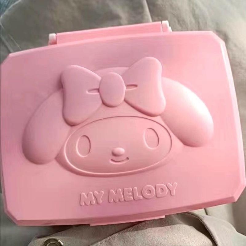 Anime Sanrio My Melody Doll Mini Flip Storage Box Cute Cartoon Portable Multi-purpose Jewelry Makeup Dustproof Storage Box Gifts