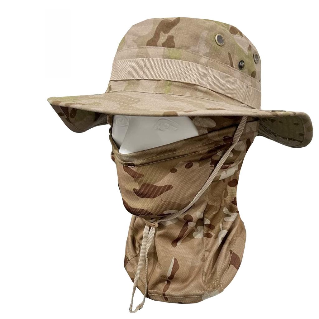 Outdoor Camouflage Taktischer Fischerhut Kapuzen-Set Gesichtsmaske Sonnenschutz Polyester Vier Jahreszeiten für Radfahren Bergsteigen