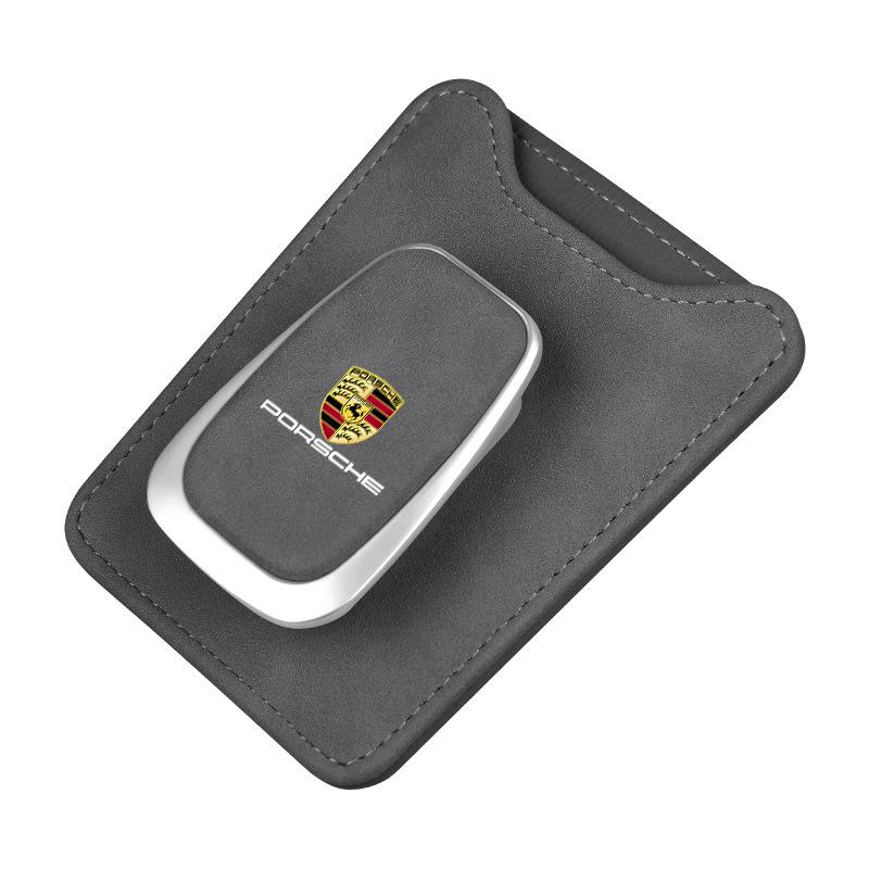 AENTC1 Eyeglass Holder Sticker For Porsche Panamera Cayenne Taycan 718 Macan Carrera-GT 944 Universal Multifunction Suede Car Sun Visor