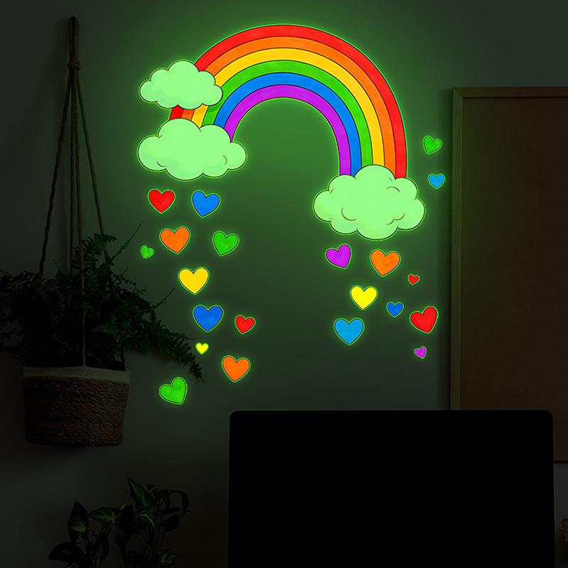 Glow-In-The-Dark Rainbow Heart Toilet Stickers Self-Adhesive Removable Wall Decals Car Stickers Glowing Home Decor