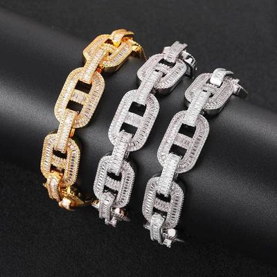 European Hip Hop Zircon Ornament Full Diamond Pig Nose Cuban Bracelet Hiphop