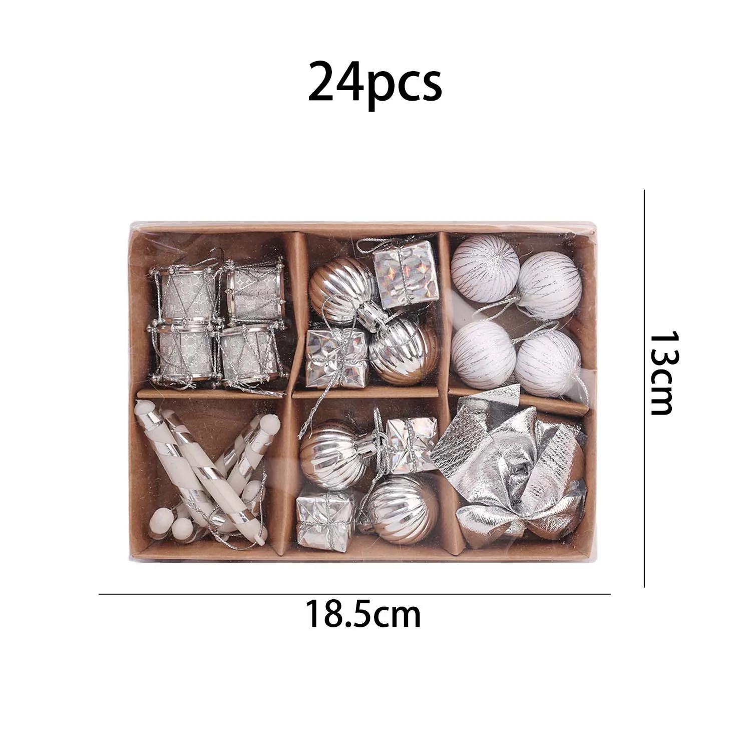 

24pcs/set Christmas Bow Balls Ornaments Home New Year Party Supplies Xmas Tree Lantern Gift Box Hanging Pendant Decor As Picture серебряный