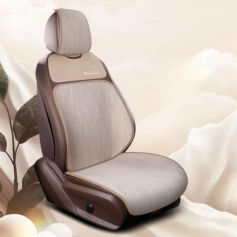 Breathable Linen-Textured Car Seat Cushions (Front Row) - Premium Tight-Weave Fabric for All-Season Comfort | Universal Fit