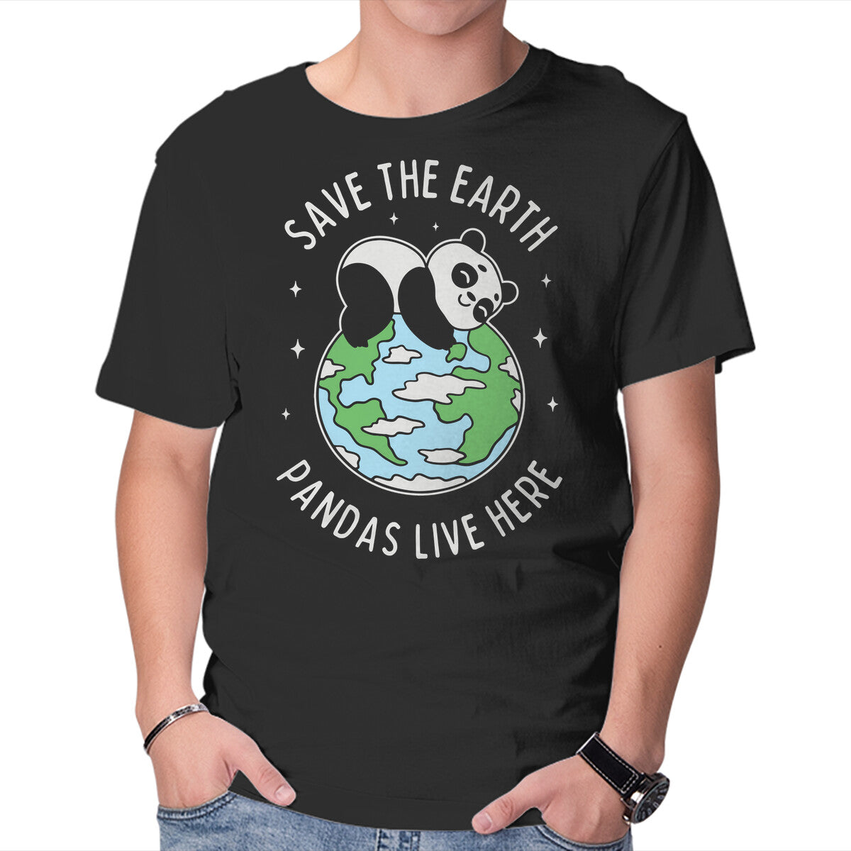Unisex Crew Neck T-Shirt Save The Earth Pandas Live Here Graphic Short Sleeve Casual Tee XL
