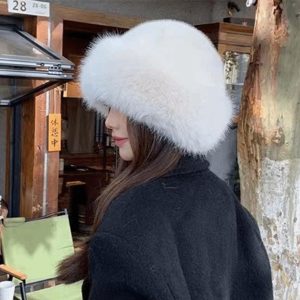 Warm Cap Faux Fur Mink Hat Bucket Hat Solid Beanie Casual Plush Basin Cap Girls