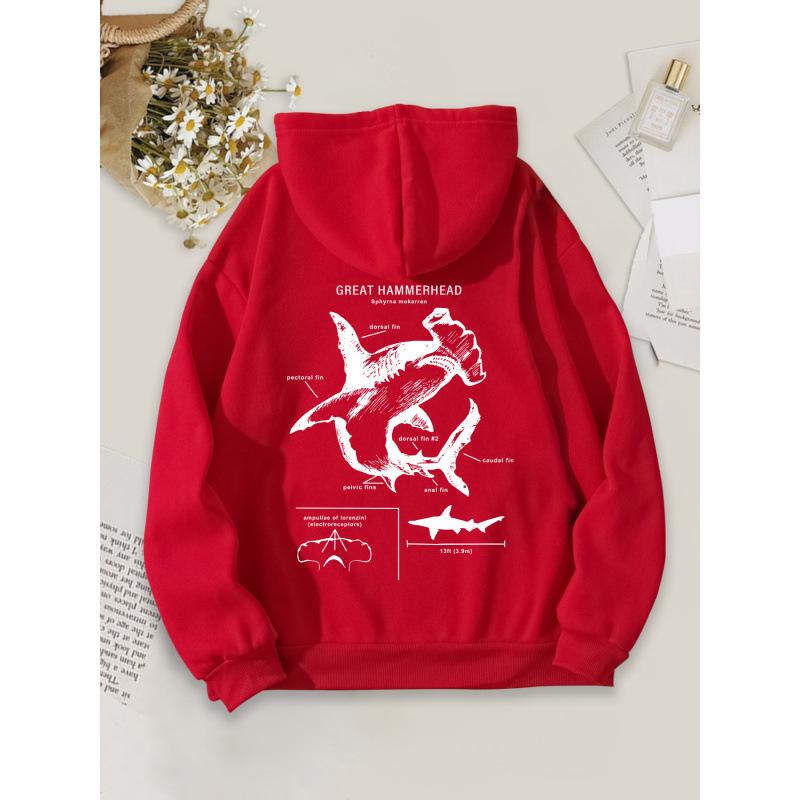 2025 Multi-color Shark Print Women's Hooded Sweatshirt