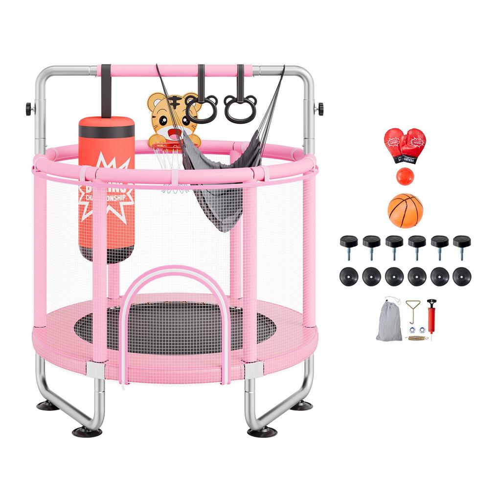 VEVOR 55" Kids Trampoline, 4.6FT Indoor Outdoor Trampoline, Mini Toddler Recreational Trampolinewith Safety Enclosure Net and Basketball Hoop