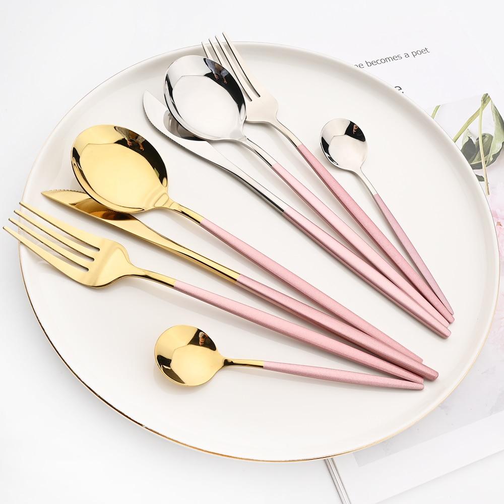8Pcs/Set Portable Stainless Steel Dinnerware Set Travel Camping Spoon Fork Knife Chopsticks Straws Brush Tableware Flatware Set with Storage Bag