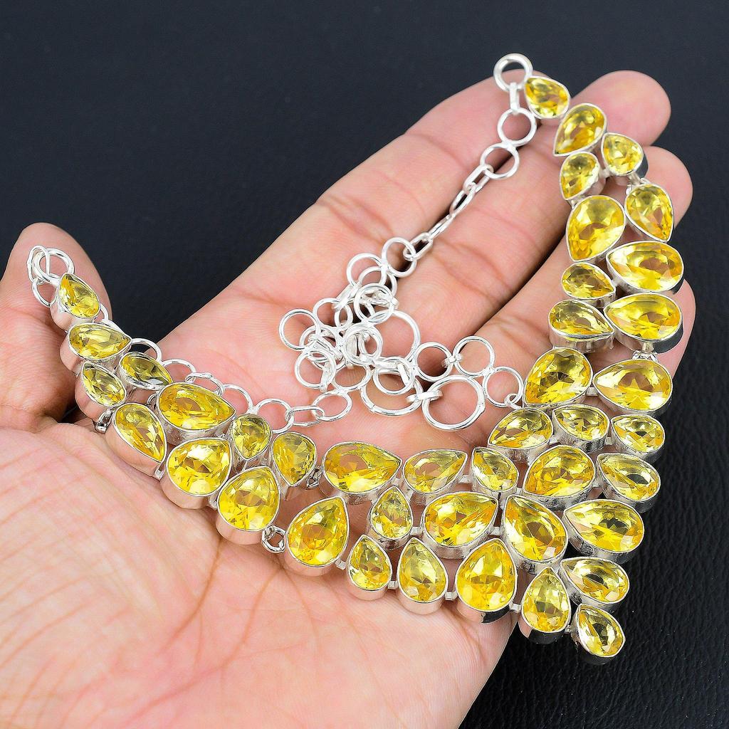 Incroyable Collier en Argent Sterling 925 Fait Main avec Pierre Précieuse Citrine, Collier en Argent Citrine Pour Femme, Collier Unisexe, Cadeau d'Anniversaire