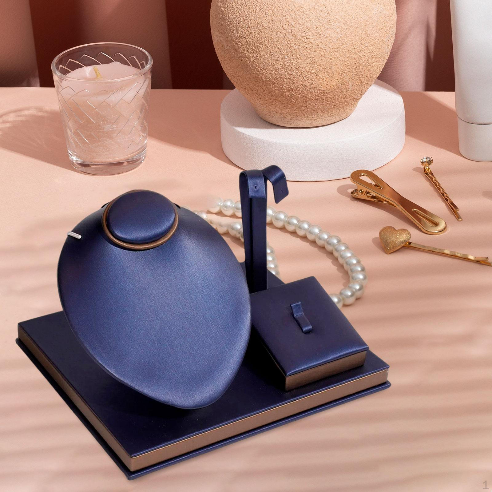

Jewelry Display Bust/mannequin Fashion Presentation PU Leather Necklace Earring Set blue