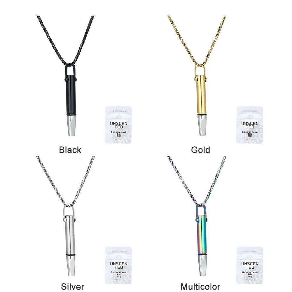 Breathing Necklace with Filter Cotton Titanium Steel Pendant Wear Resist Mindfulness Necklace for Smoking Cessation Tool