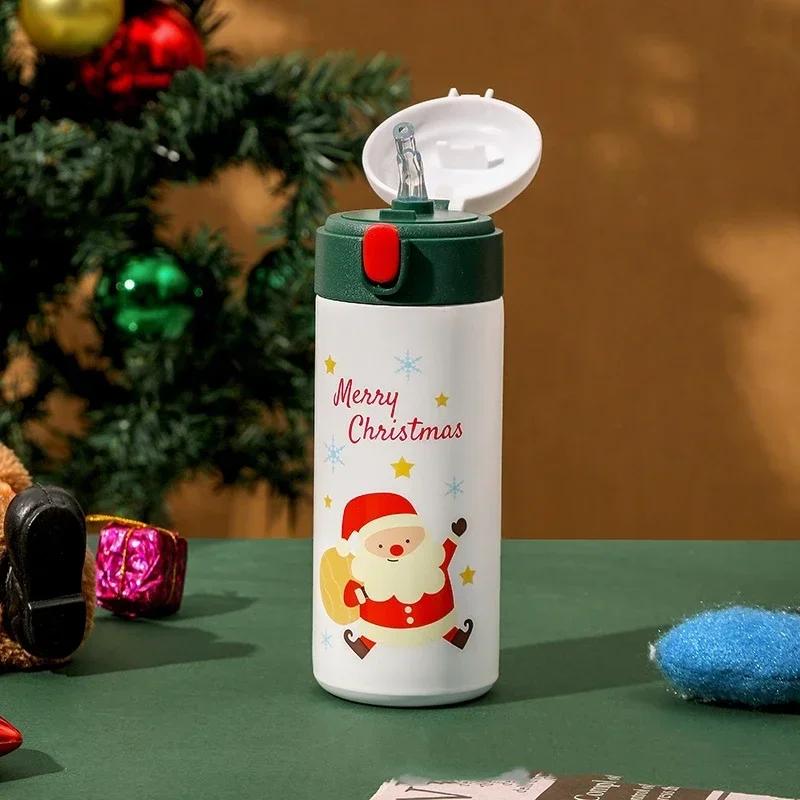 350ml Christmas Stainless Steel Insulation Cup Santa Claus Elk Red Holiday Bouncing Cup Student Cartoon Water Bottle Xmas Gift