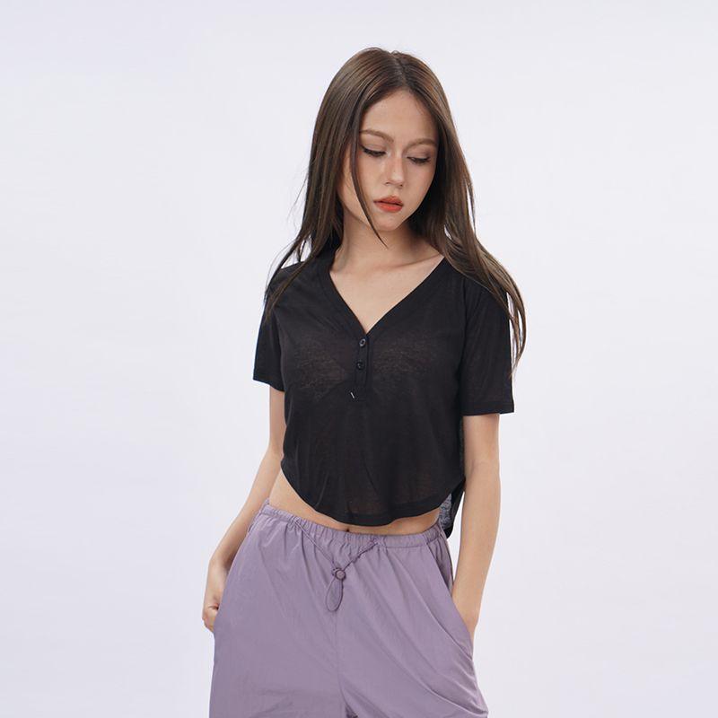 

Свободная футболка с V-образным вырезом для йоги, с коротким рукавом, для отдыха, с драпировкой, верхняя одежда, фитнес-топ, женский, легкий, быстросохнущий, спортивный накидка Black S