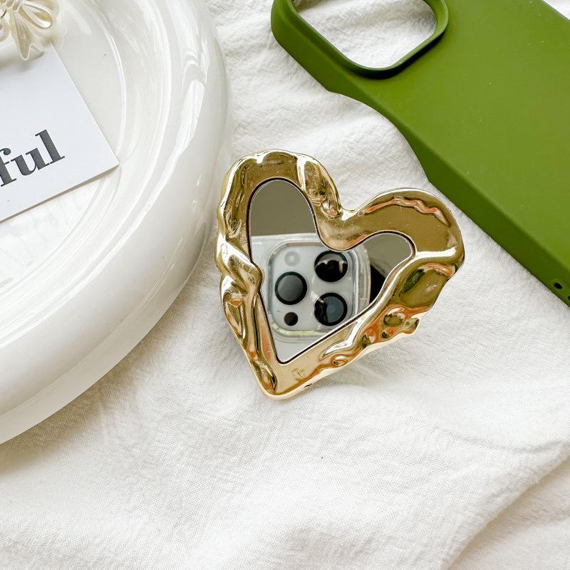 

Electroplated Metal Pleated Love Mirror Mobile Phone Case Airbag Bracket Pasted Retractable Desktop Watching Drama